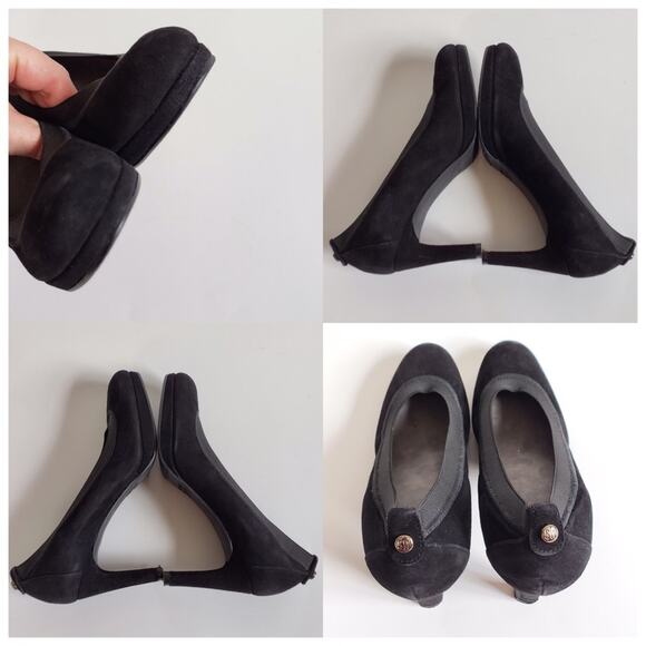 Stuart Weitzman Black Suede Elastic Trim Heel - Picture 3 of 6